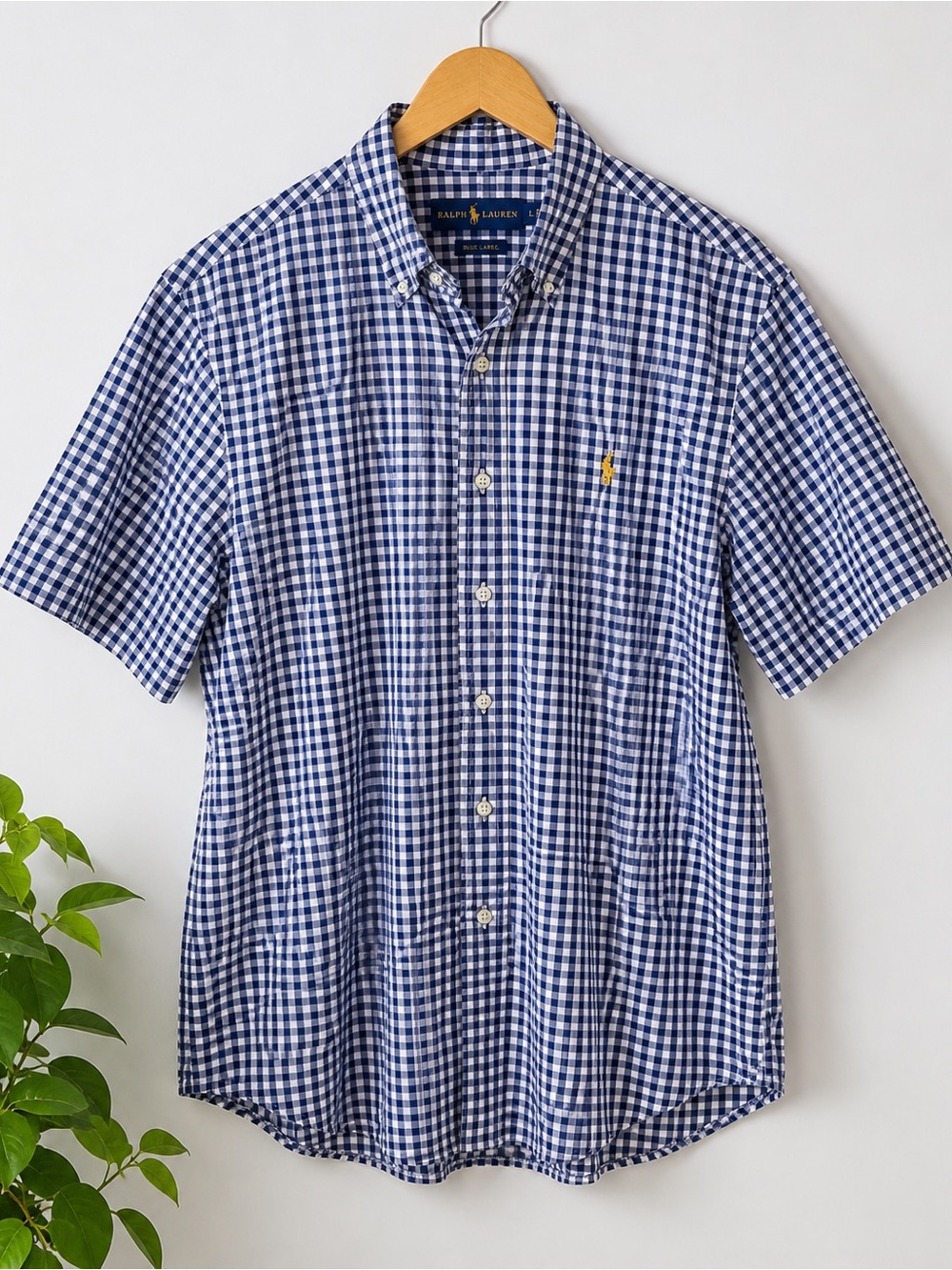 Ralph Lauren Blue Label Gingham Shirt Men’s L Short Sleeve Button Down Cotton